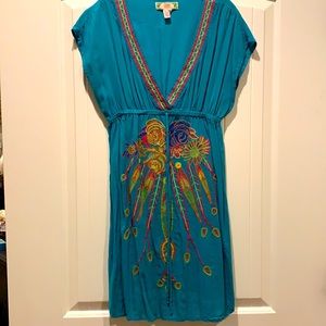 Turquoise Embroidered sun dress. Flying Tomato